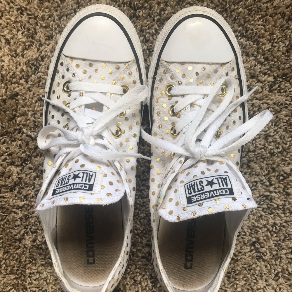 White and gold polka dot converse
